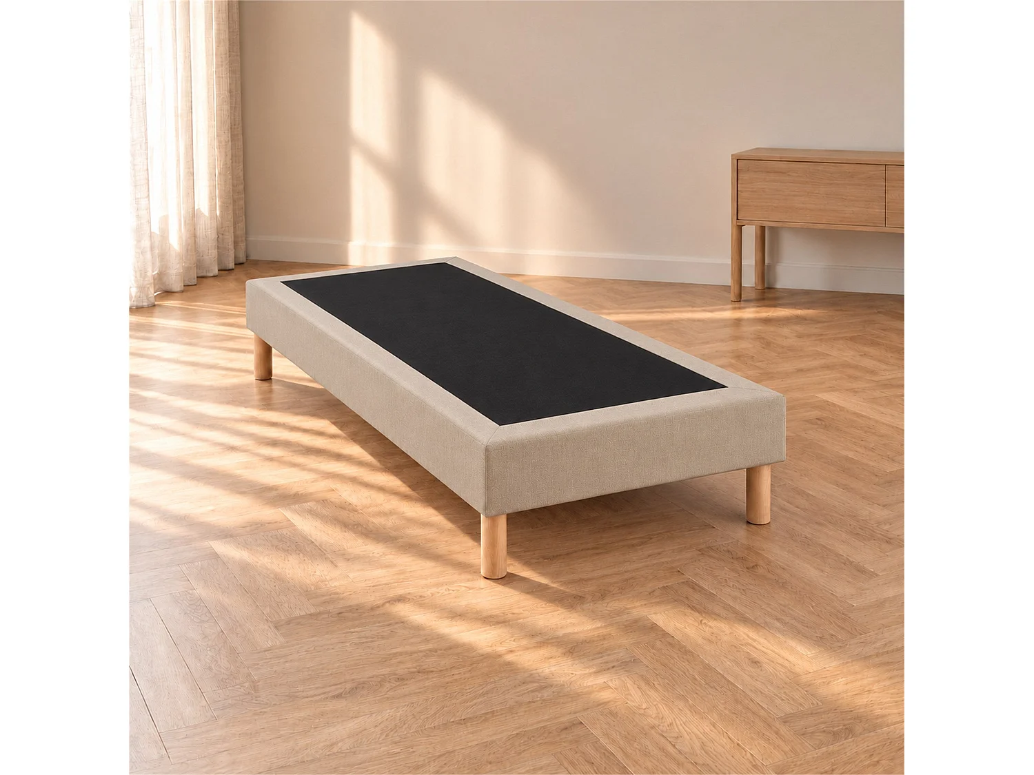 Sommier tapissier déco 90x190 cm Beige - Hauteur 30 cm - Pieds inclus