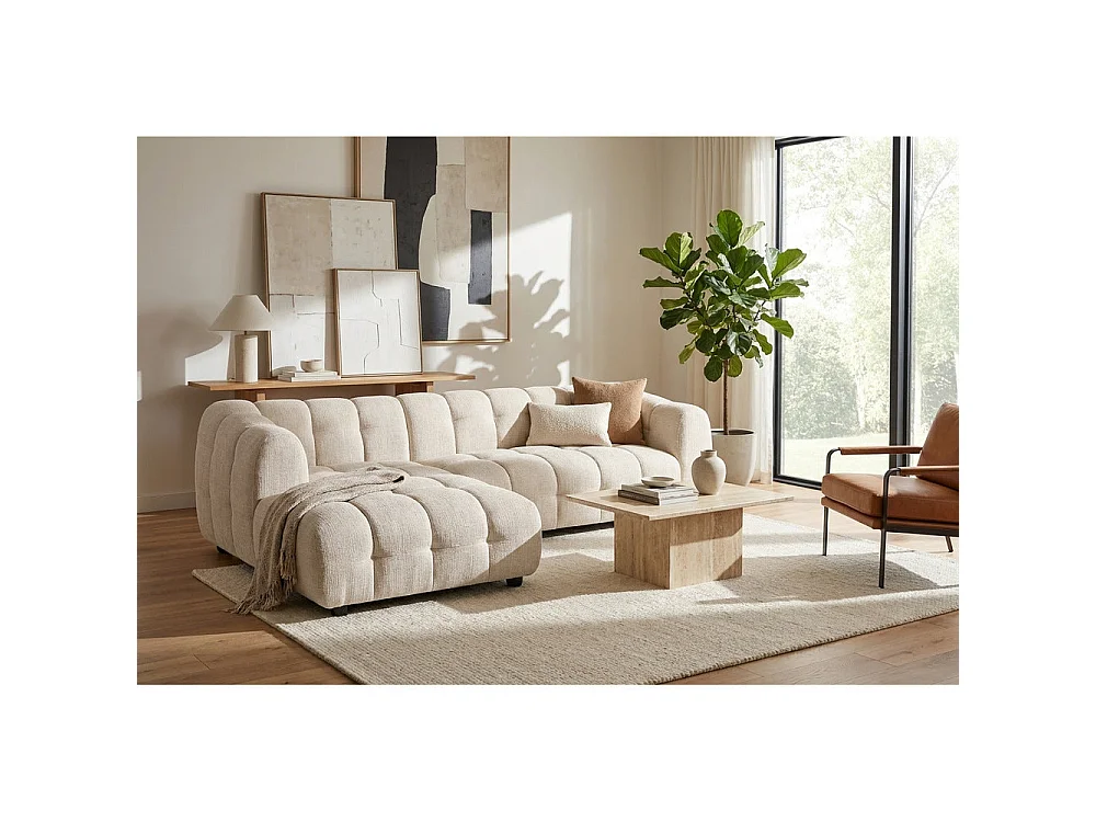 Canapé d'angle gauche en tissu Cremona beige 278 x 168 cm – Monaco