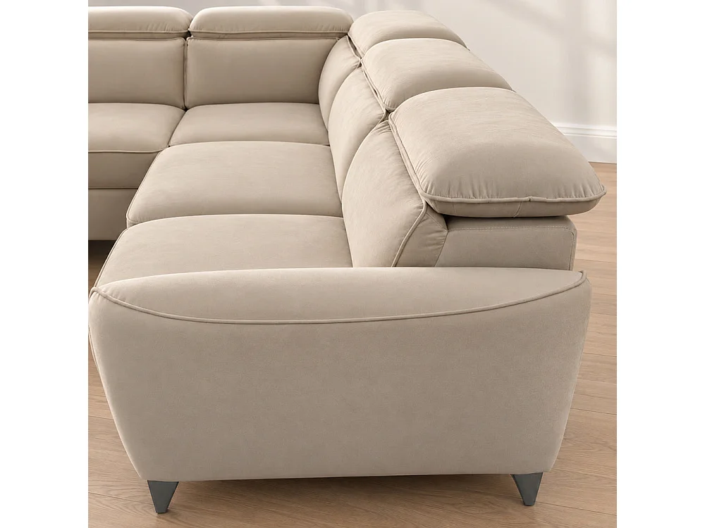 Canapé d'angle gauche convertible avec coffre en velours beige – Bari