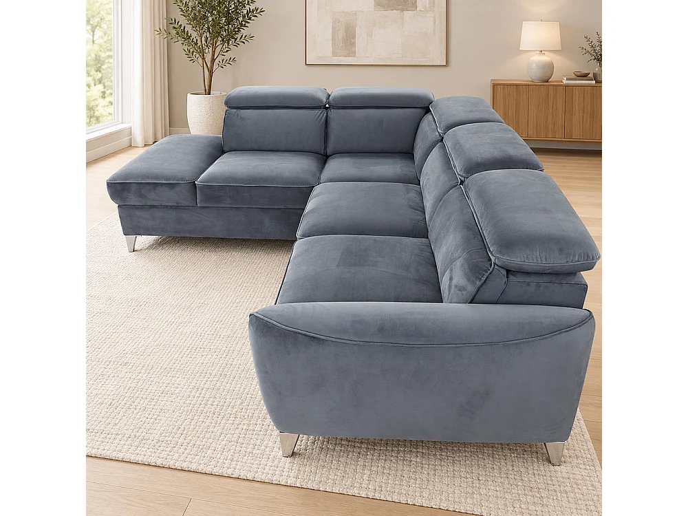 Canapé d'angle gauche convertible avec coffre en velours anthracite – Bari