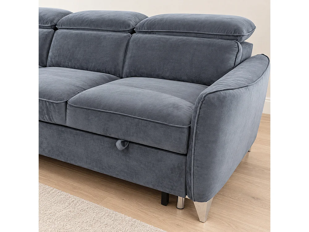 Canapé d'angle gauche convertible avec coffre en velours anthracite – Bari