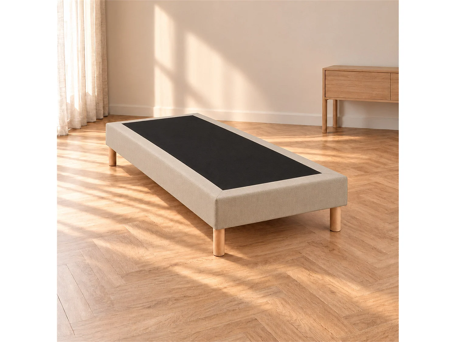 Sommier tapissier déco 90x200 cm Beige - Hauteur 30 cm - Pieds inclus