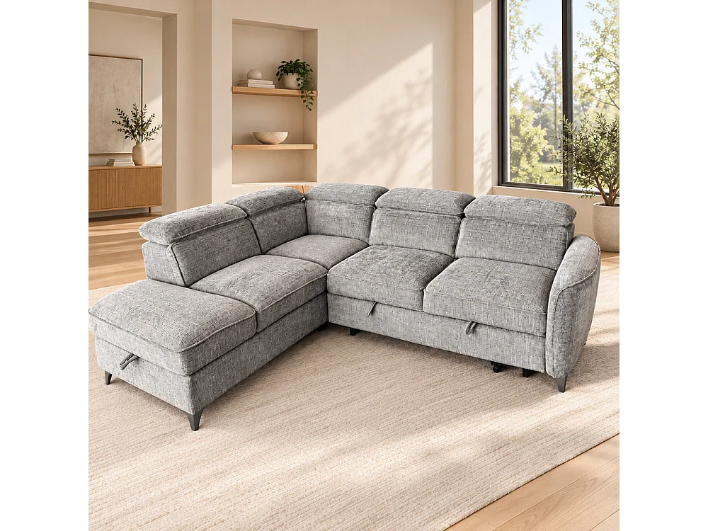Canapé d'angle gauche convertible avec coffre en tissu Cremona anthracite – Bari