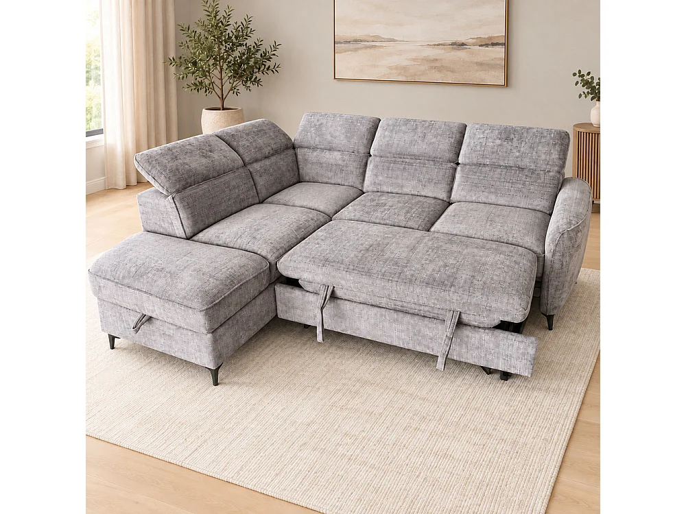 Canapé d'angle gauche convertible avec coffre en tissu Cremona anthracite – Bari
