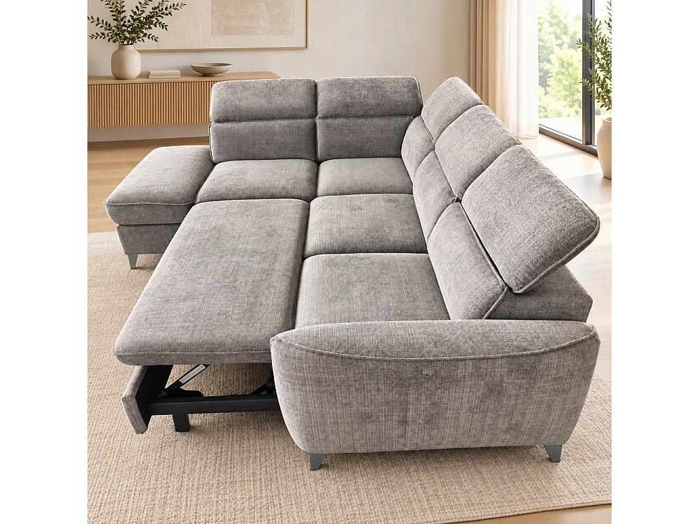 Canapé d'angle gauche convertible avec coffre en tissu Cremona anthracite – Bari