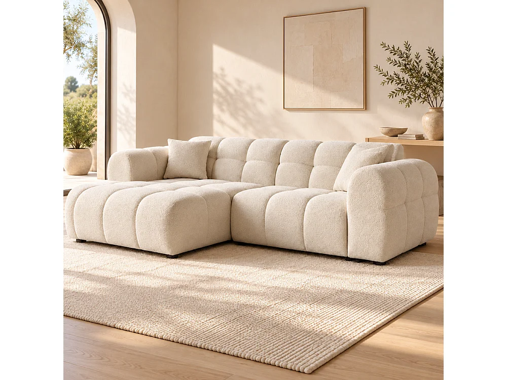 Canapé d'angle gauche en tissu Cremona beige 240 x 153 cm – Mini Bubble