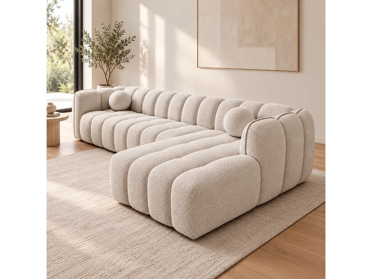 Canapé d'angle droit en tissu Cremona beige 315 x 175 cm – Mirage