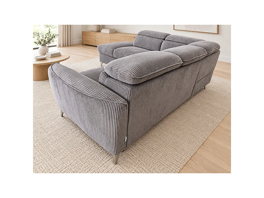 Canapé d'angle gauche convertible avec coffre en tissu côtelé gris – Bari