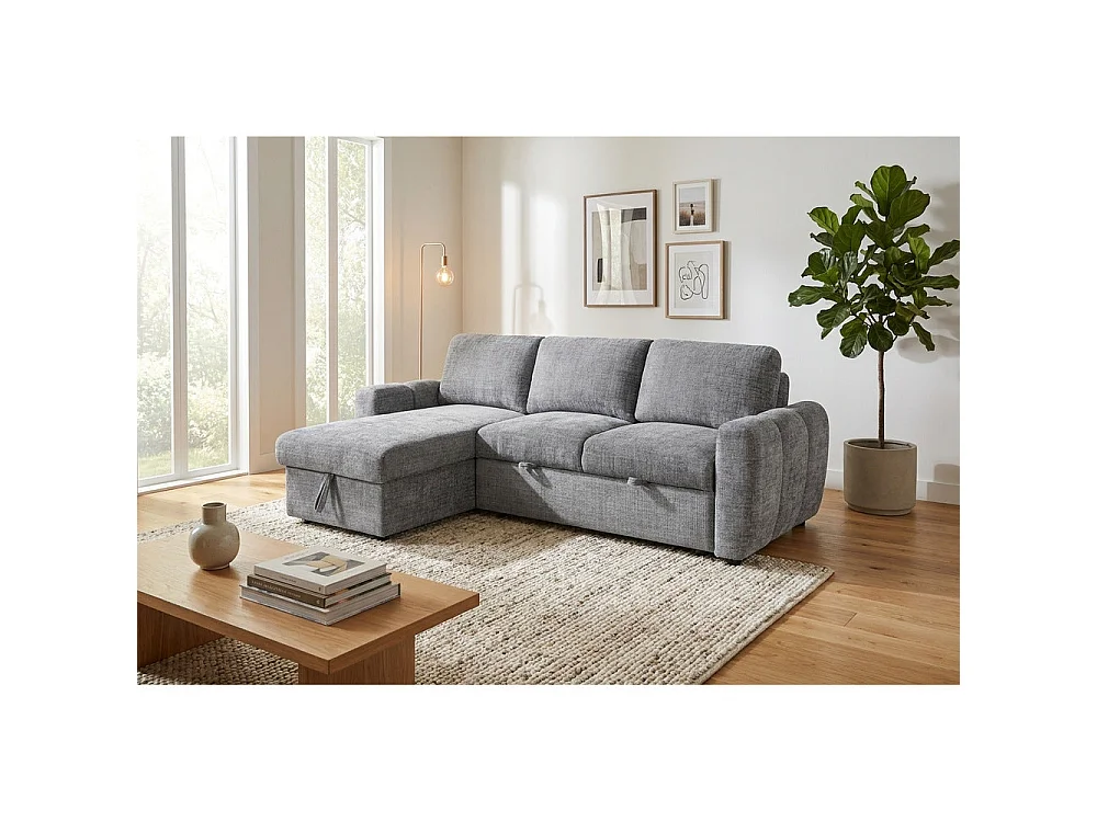 Canapé d'angle gauche convertible en tissu Cremona anthracite 238 x 160 cm – Cuba