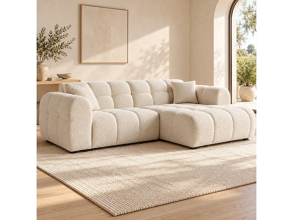 Canapé d'angle droit en tissu Cremona beige 240 x 153 cm – Mini Bubble