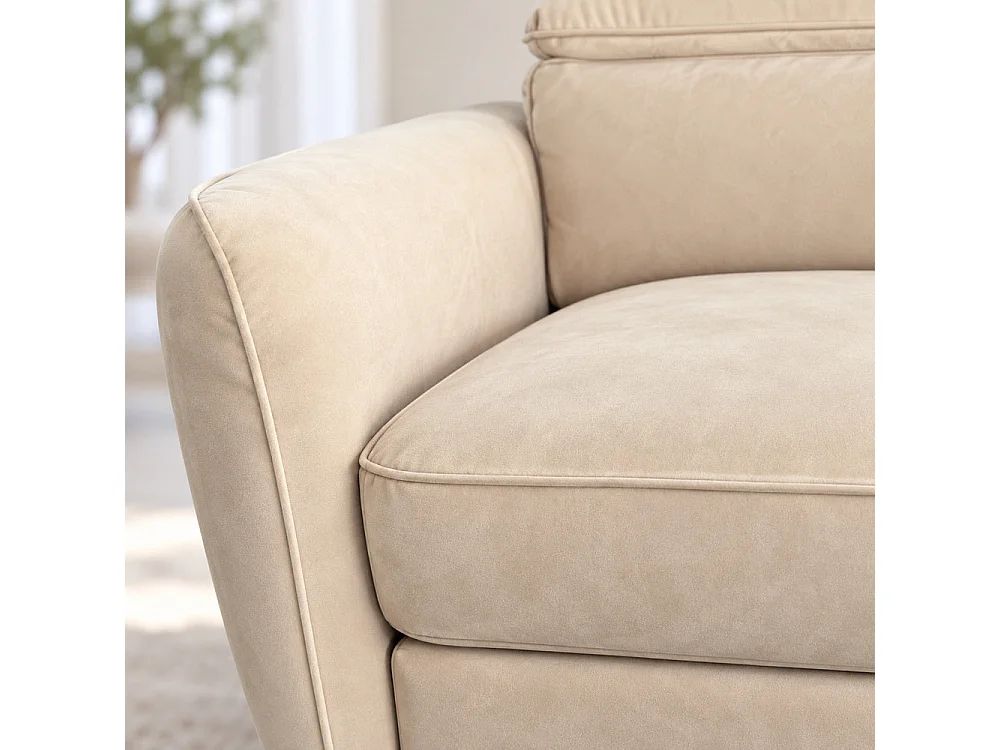 Canapé d'angle droit convertible avec coffre en velours beige – Bari