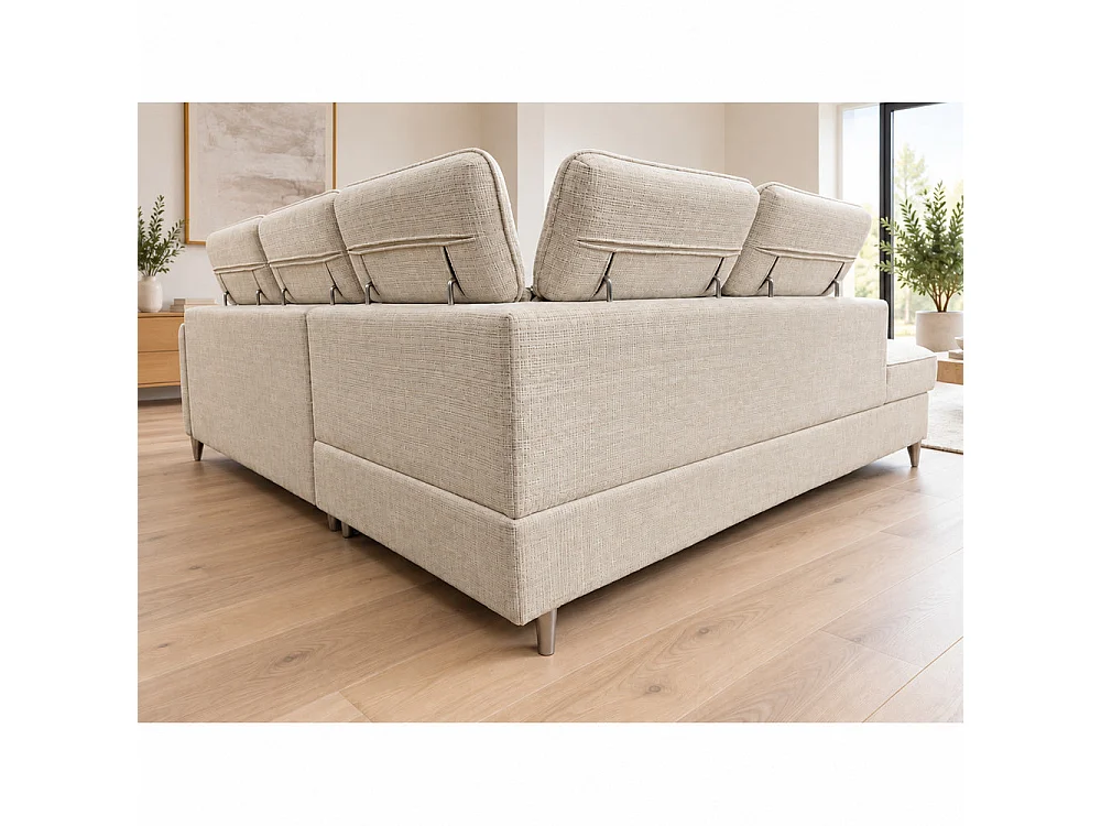Canapé d'angle gauche convertible avec coffre en tissu Cremona beige – Bari