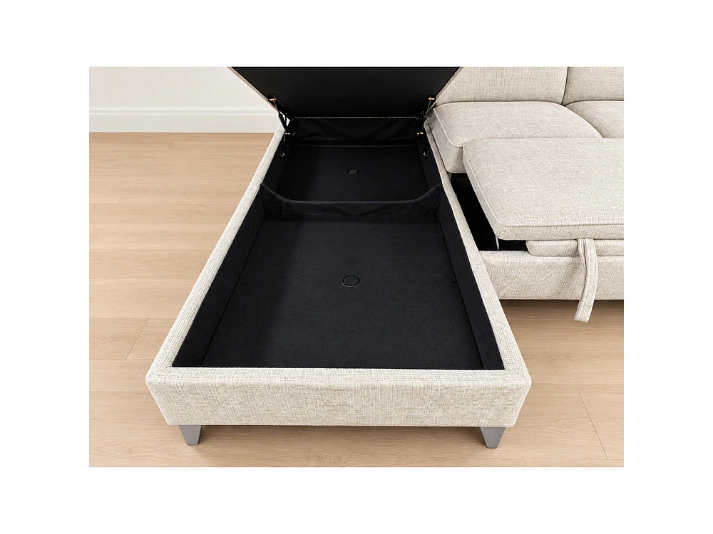 Canapé d'angle gauche convertible avec coffre en tissu Cremona beige – Bari