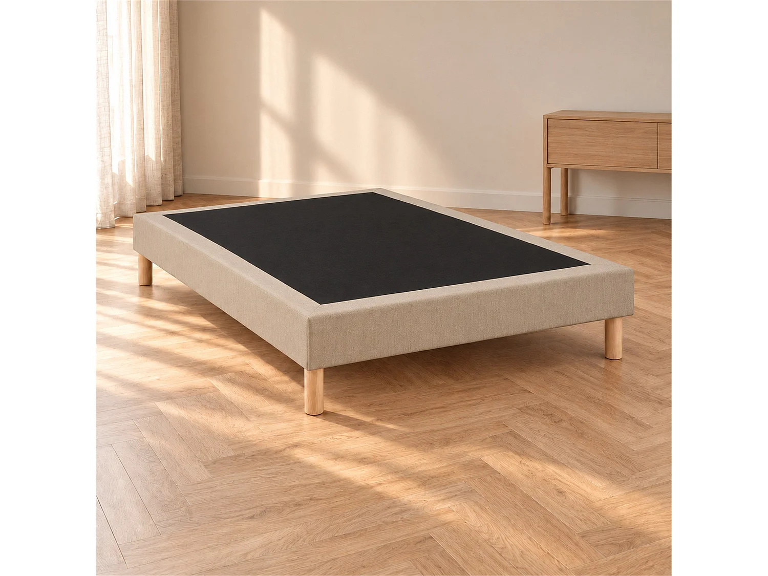 Sommier tapissier déco 140x190 cm Beige - Hauteur 30 cm - Pieds inclus