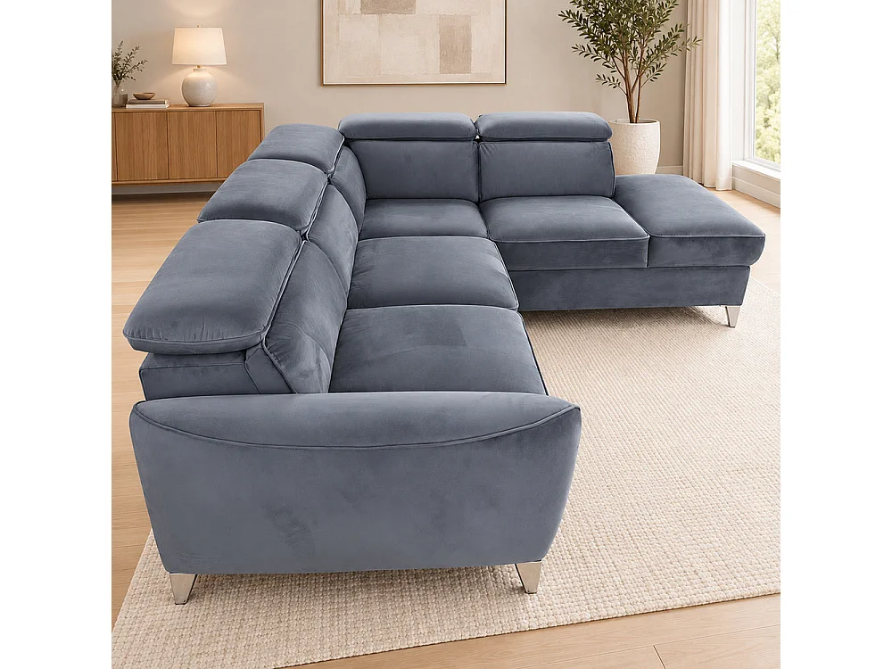 Canapé d'angle droit convertible avec coffre en velours anthracite – Bari