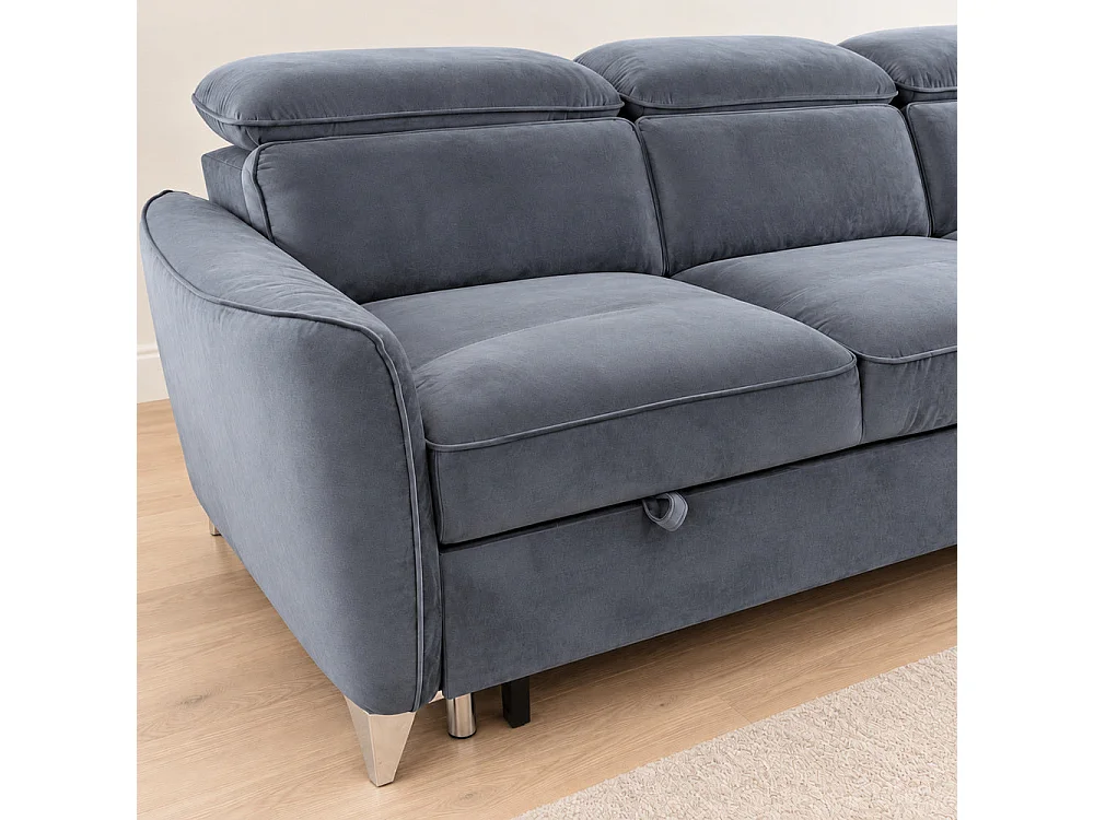 Canapé d'angle droit convertible avec coffre en velours anthracite – Bari