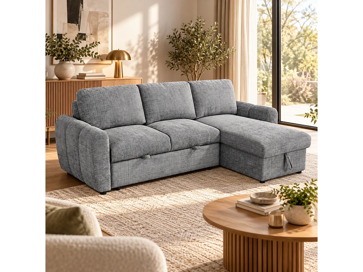 Canapé d'angle droit convertible en tissu Cremona anthracite 238 x 160 cm – Cuba