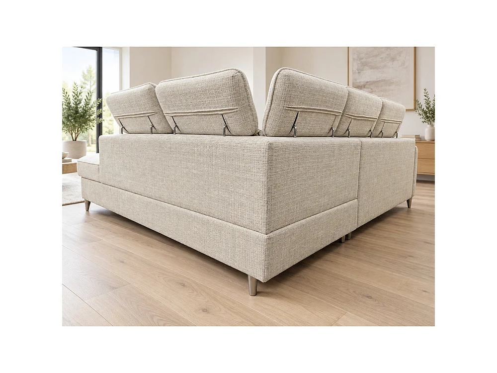 Canapé d'angle droit convertible avec coffre en tissu Cremona beige – Bari