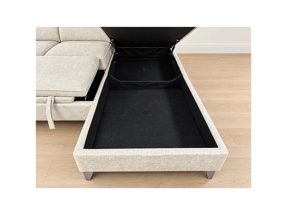 Canapé d'angle droit convertible avec coffre en tissu Cremona beige – Bari