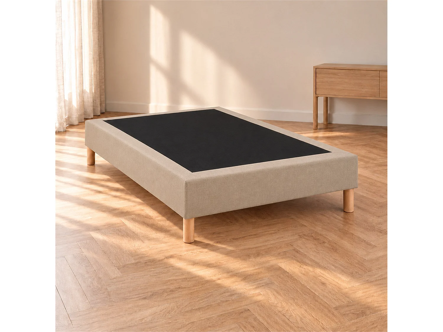 Sommier tapissier déco 140x190 cm Beige - Hauteur 35 cm - Caisse 20 cm - Pieds inclus