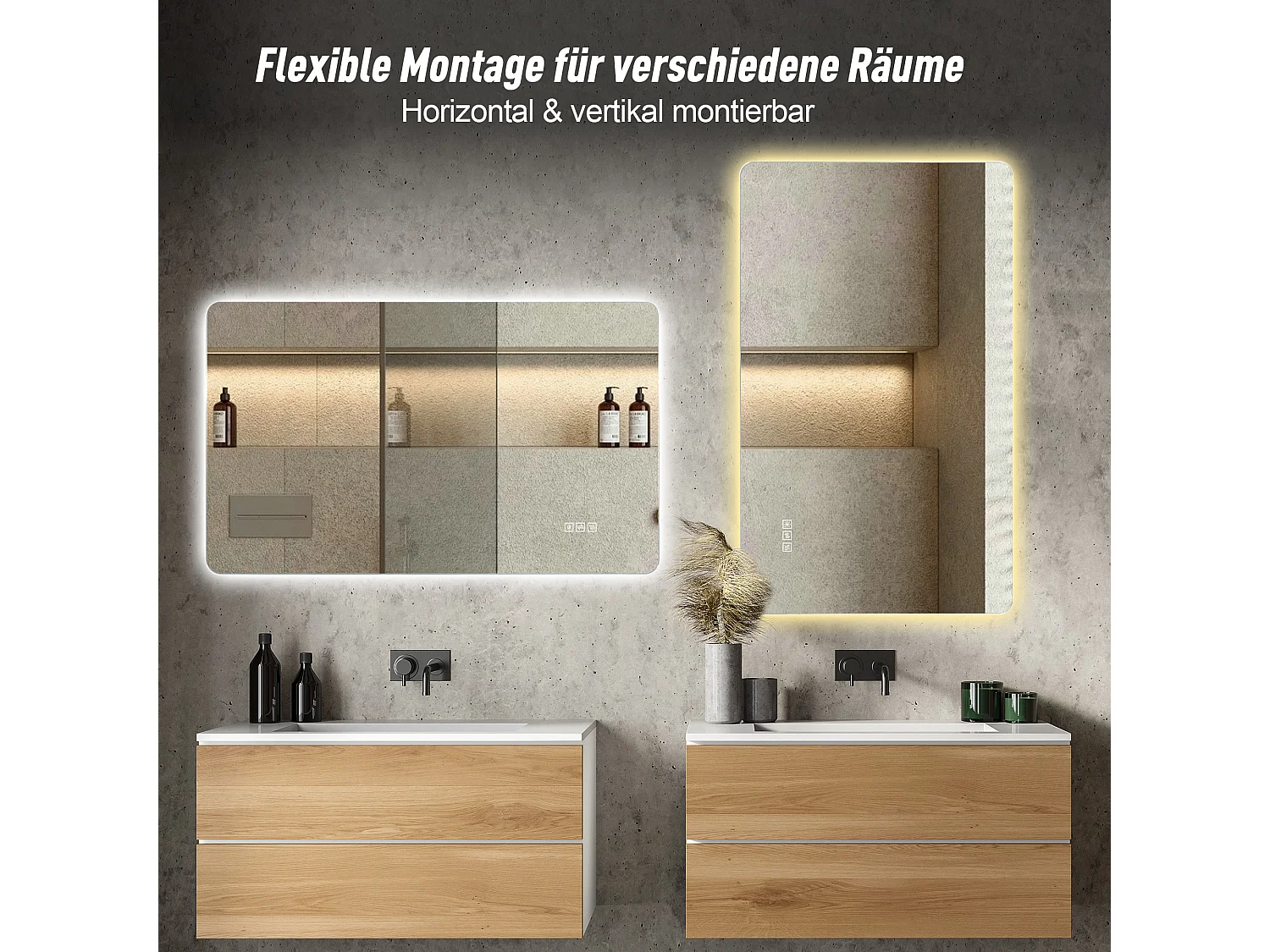 Miroir de salle de bain LED rétroéclairé 100 x 60 cm, antibuée, intensité variable