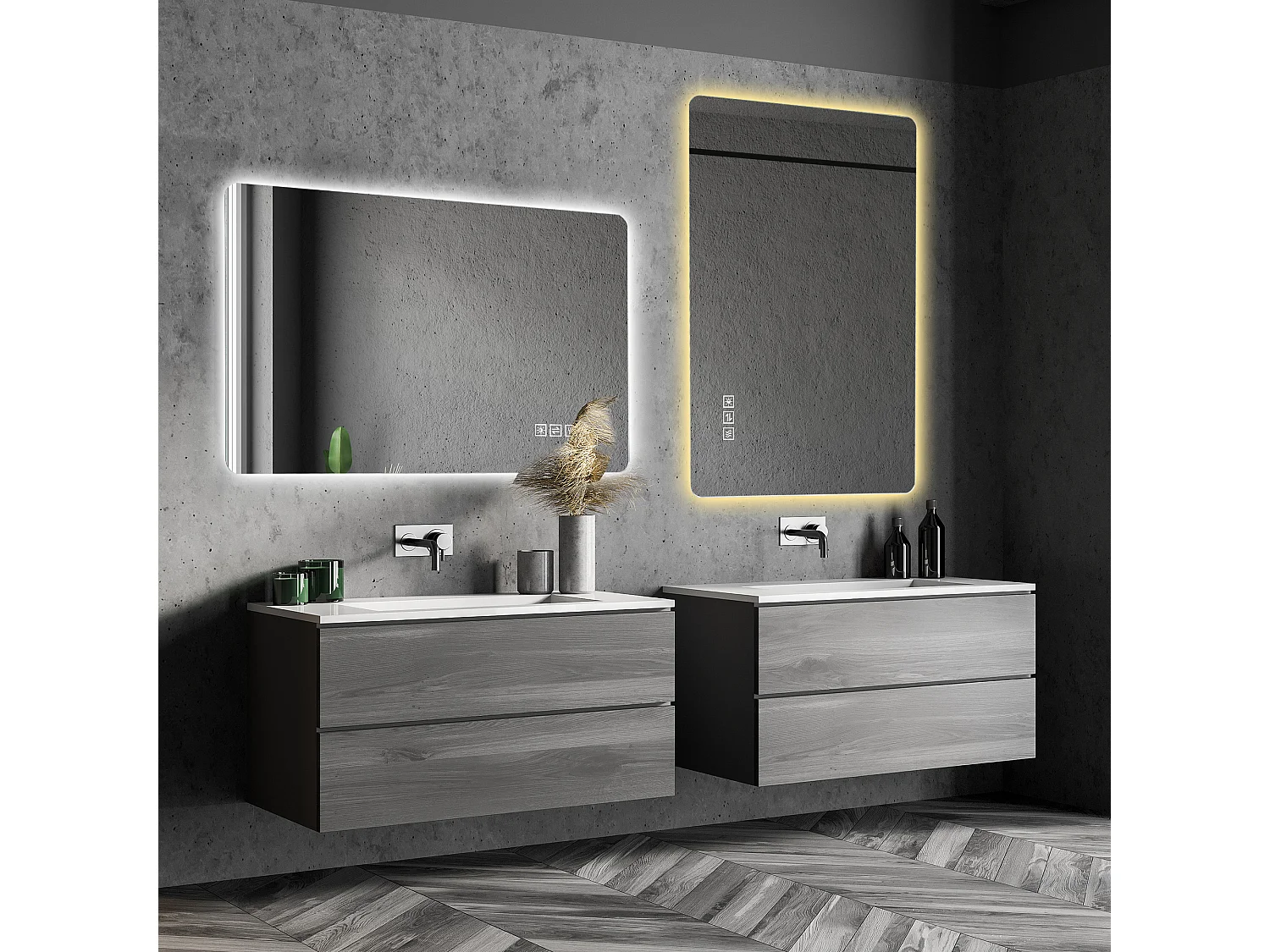 Miroir de salle de bain LED rétroéclairé 100 x 60 cm, antibuée, intensité variable