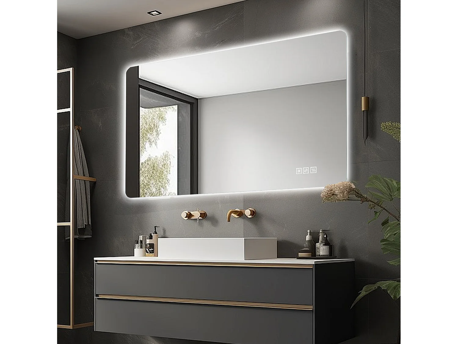 Miroir de salle de bain LED rétroéclairé 100 x 60 cm, antibuée, intensité variable