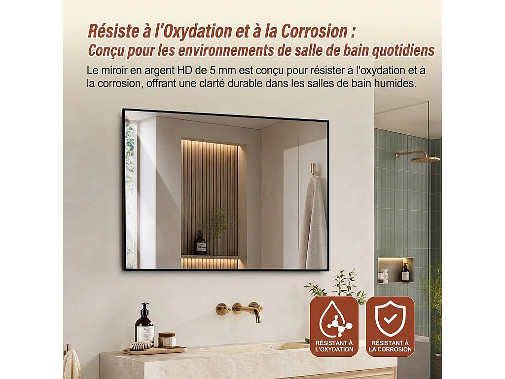 Miroir de salle de bain 50 x 70 cm avec cadre en aluminium noir
