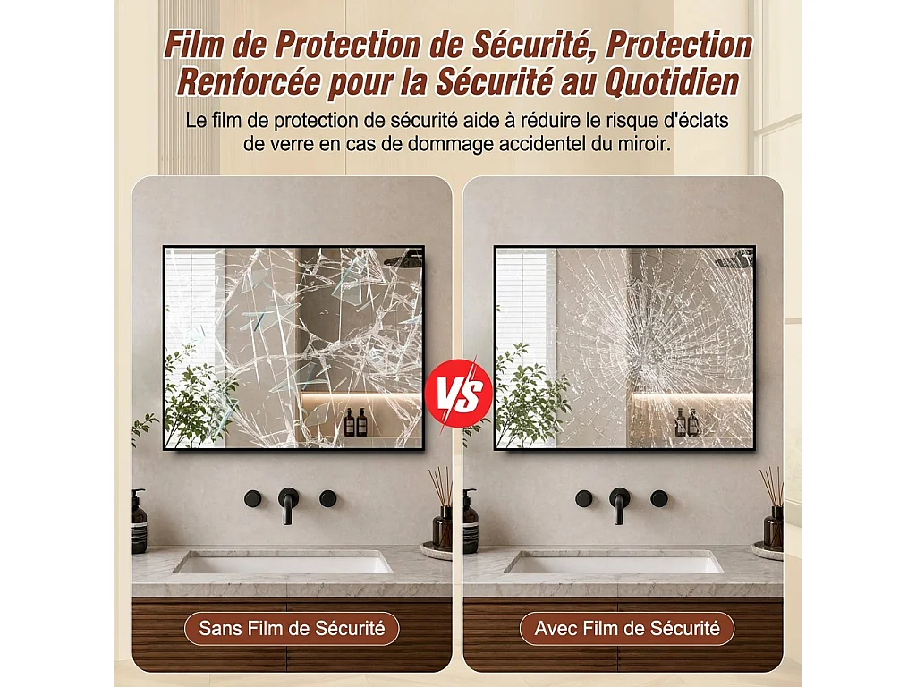 Miroir de salle de bain 50 x 70 cm avec cadre en aluminium noir