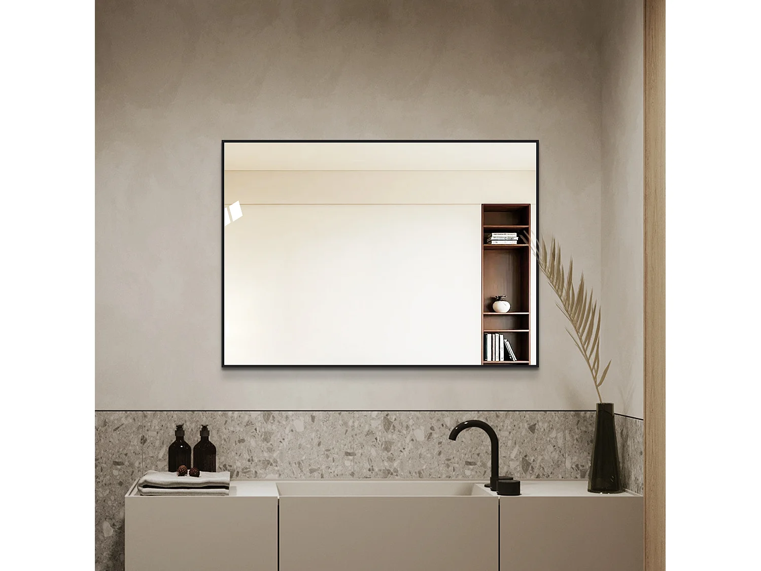 Miroir de salle de bain 50 x 70 cm avec cadre en aluminium noir