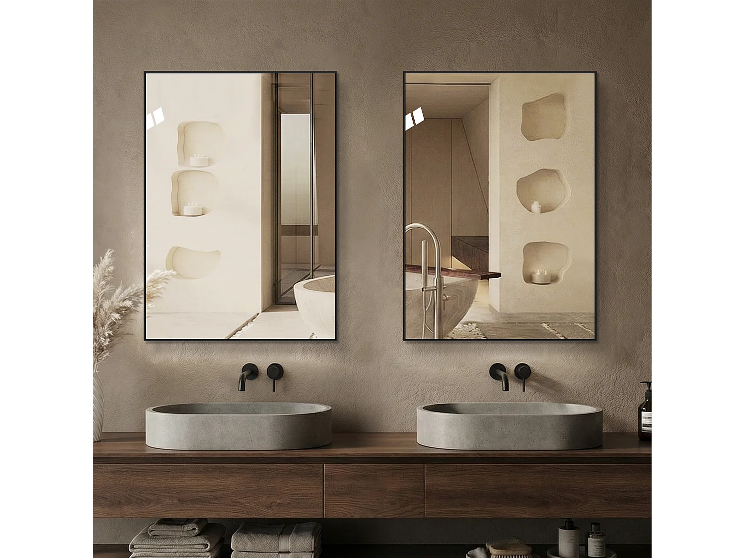 Miroir de salle de bain 50 x 70 cm avec cadre en aluminium noir