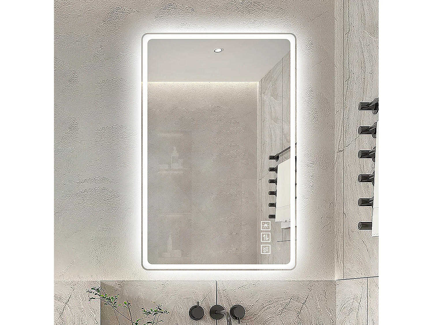 Miroir de salle de bain LED 60 x 120 cm sans cadre, antibuée, éclairage variable