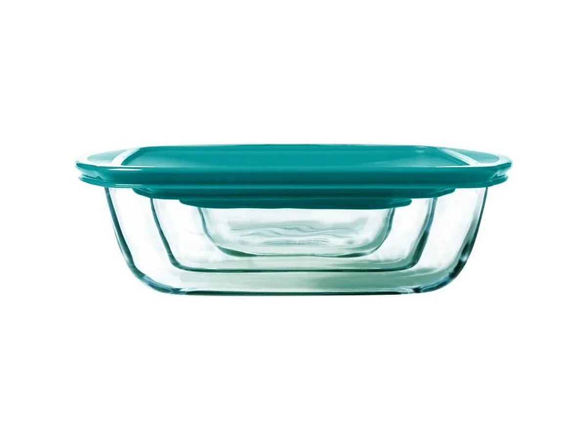 PYREX Cook & Store - Lot de 3 plats rectangulaires en verre borosilicate avec couvercles (0,4/1,1/2,5 L)