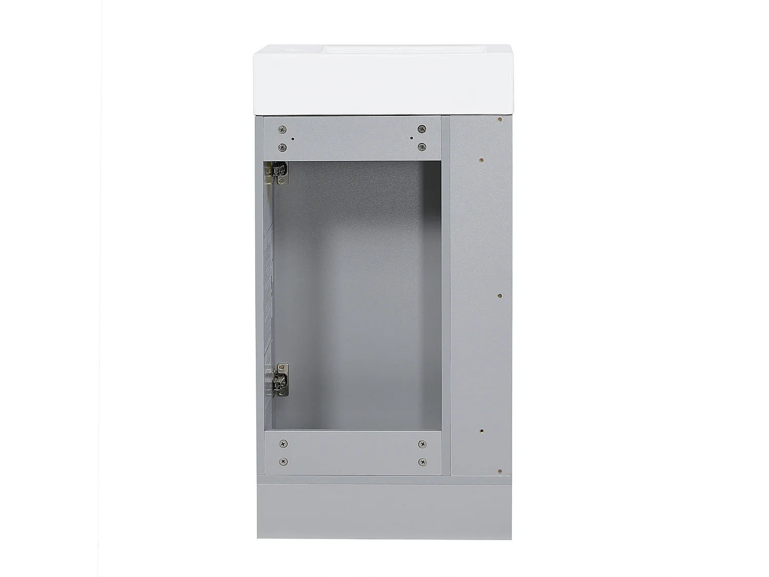 Meuble vasque gris avec lavabo en céramique 46 cm, rangement et porte-papier toilette