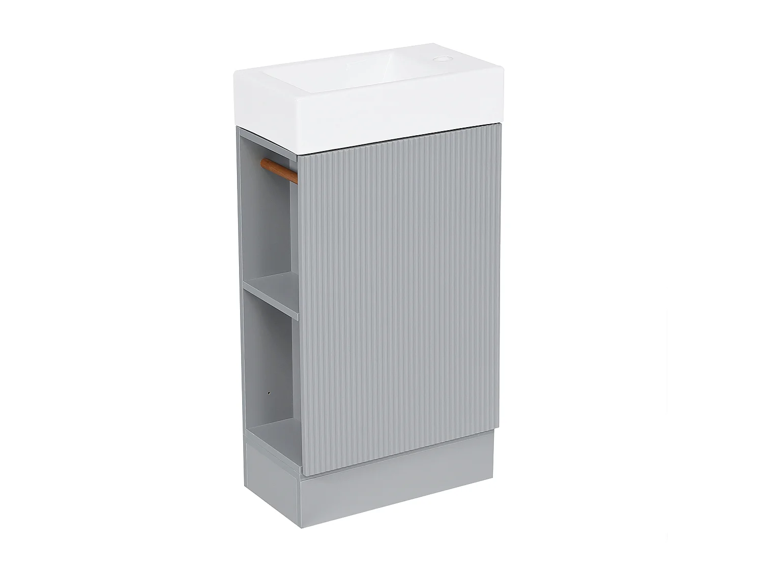 Meuble vasque gris avec lavabo en céramique 46 cm, rangement et porte-papier toilette