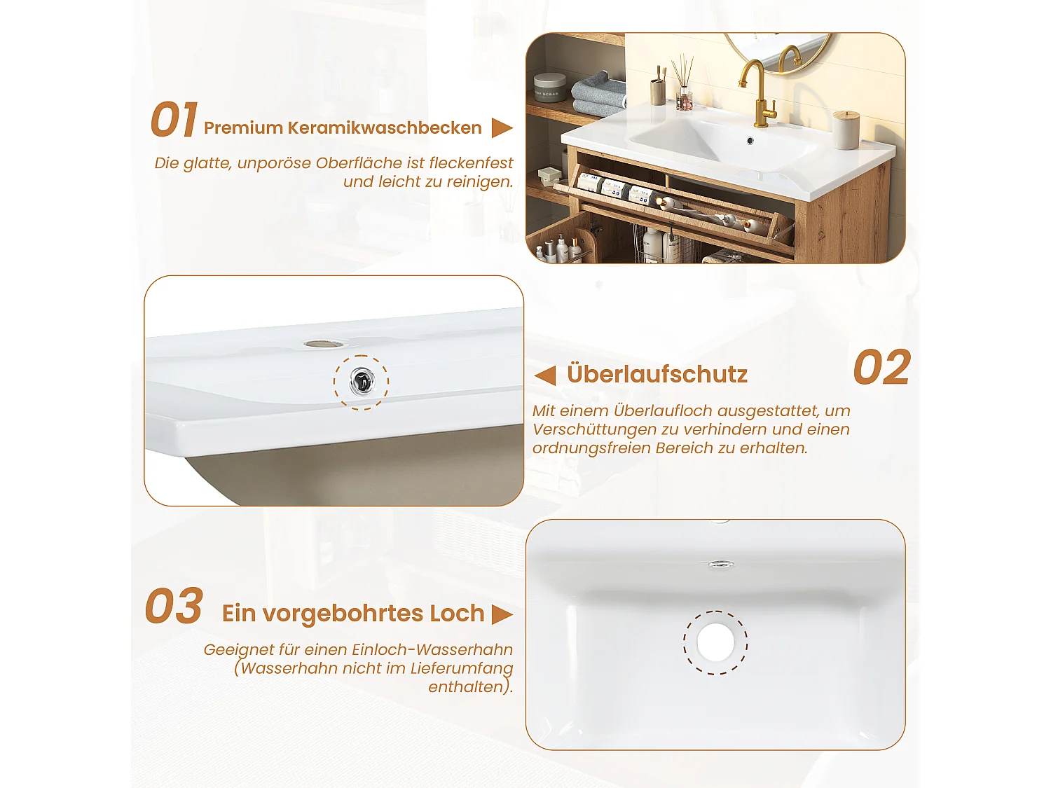 Meuble vasque 81 cm effet bois naturel avec vasque en céramique
