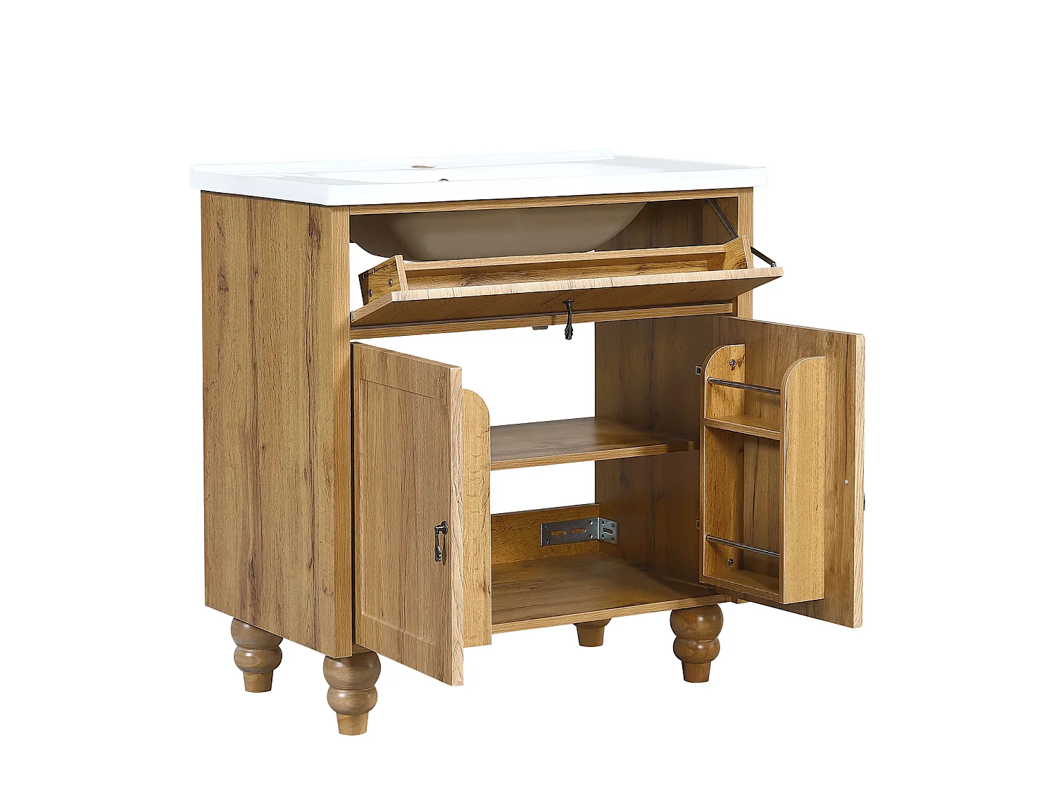 Meuble vasque 81 cm effet bois naturel avec vasque en céramique