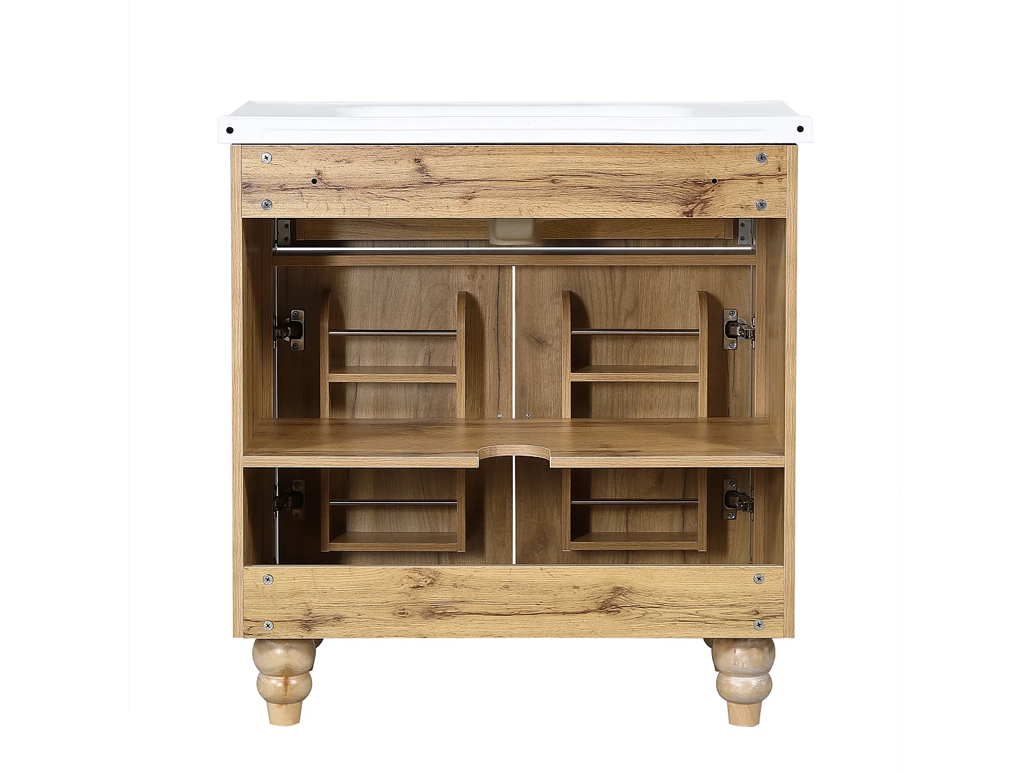 Meuble vasque 81 cm effet bois naturel avec vasque en céramique
