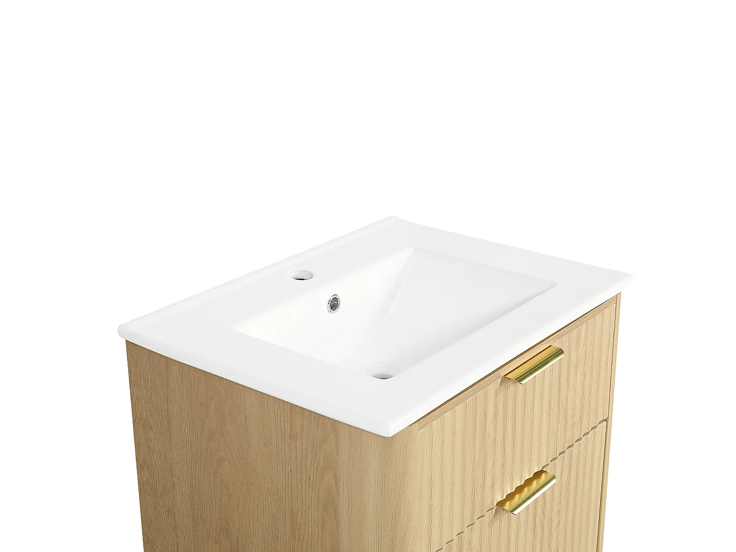 Meuble vasque 61 cm effet bois naturel avec lavabo en céramique et deux tiroirs