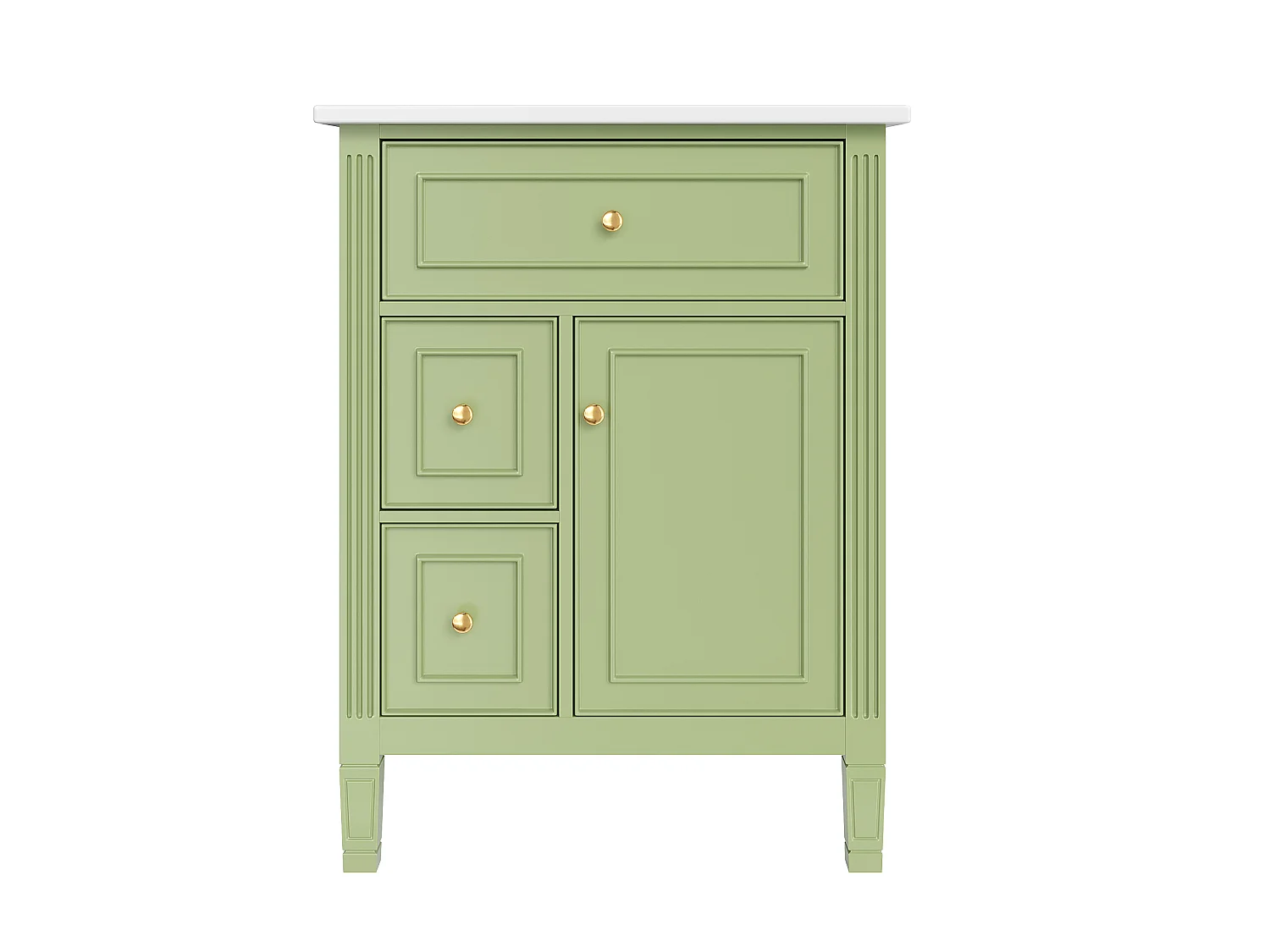 Meuble vasque vert brillant de 61 cm, style campagne, 2 tiroirs et porte