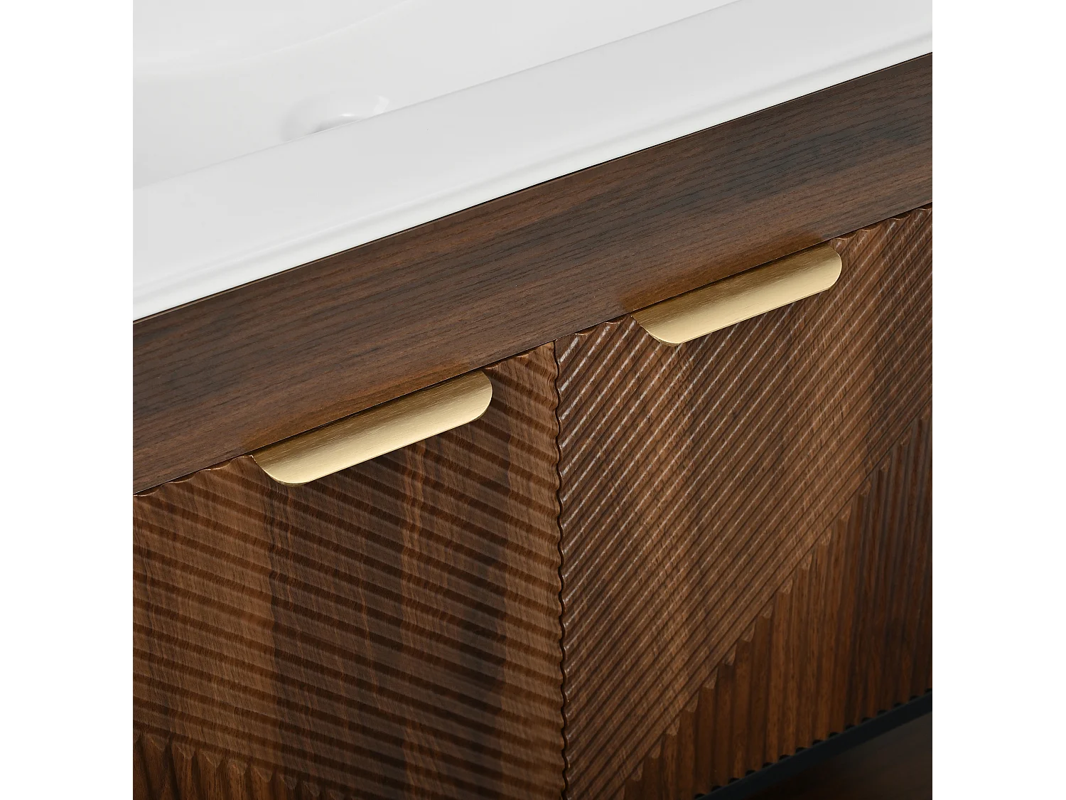 Meuble vasque sur pied 81 cm couleur noyer à motif ondulé diagonal, lavabo en céramique