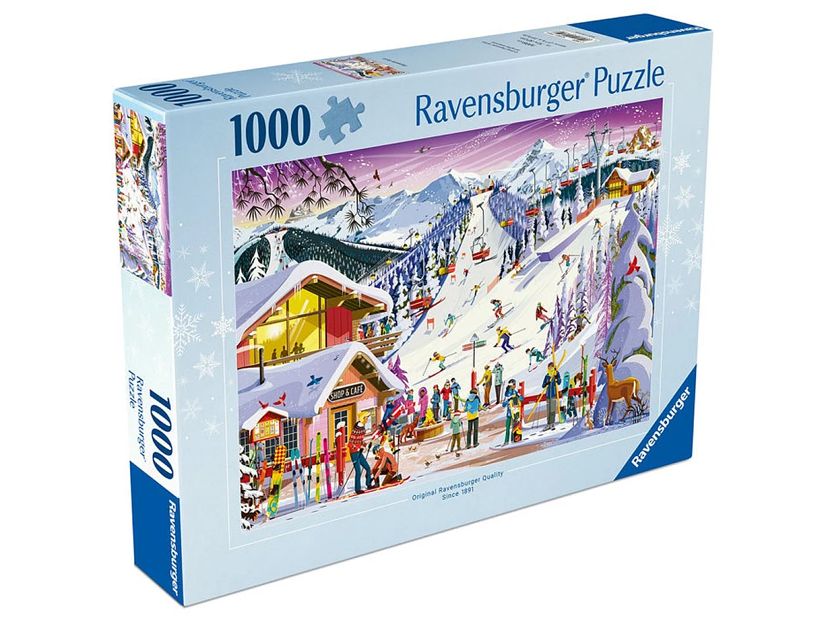 Ravensburger Puzzle 1000 pièces « Au rythme des pistes » – Scène de ski hivernale, format paysage