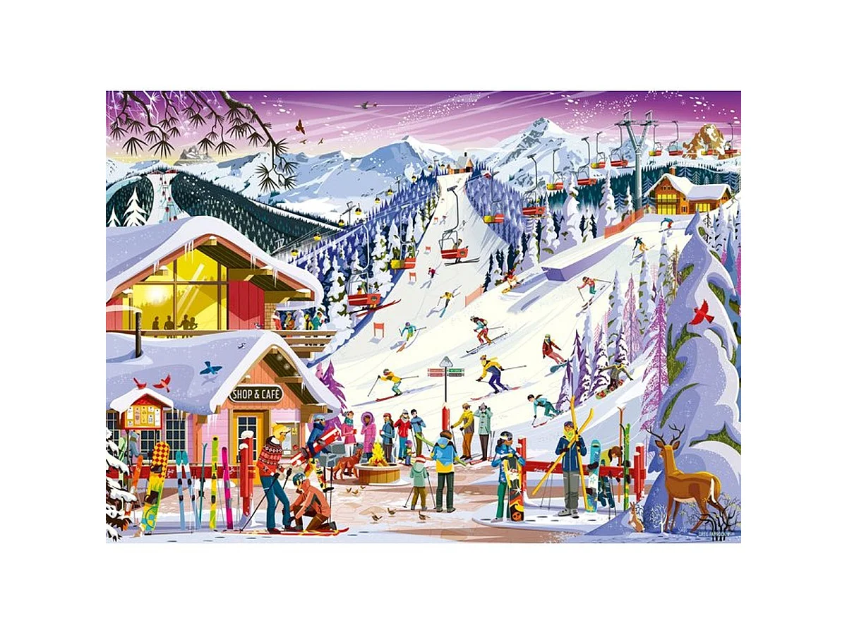Ravensburger Puzzle 1000 pièces « Au rythme des pistes » – Scène de ski hivernale, format paysage