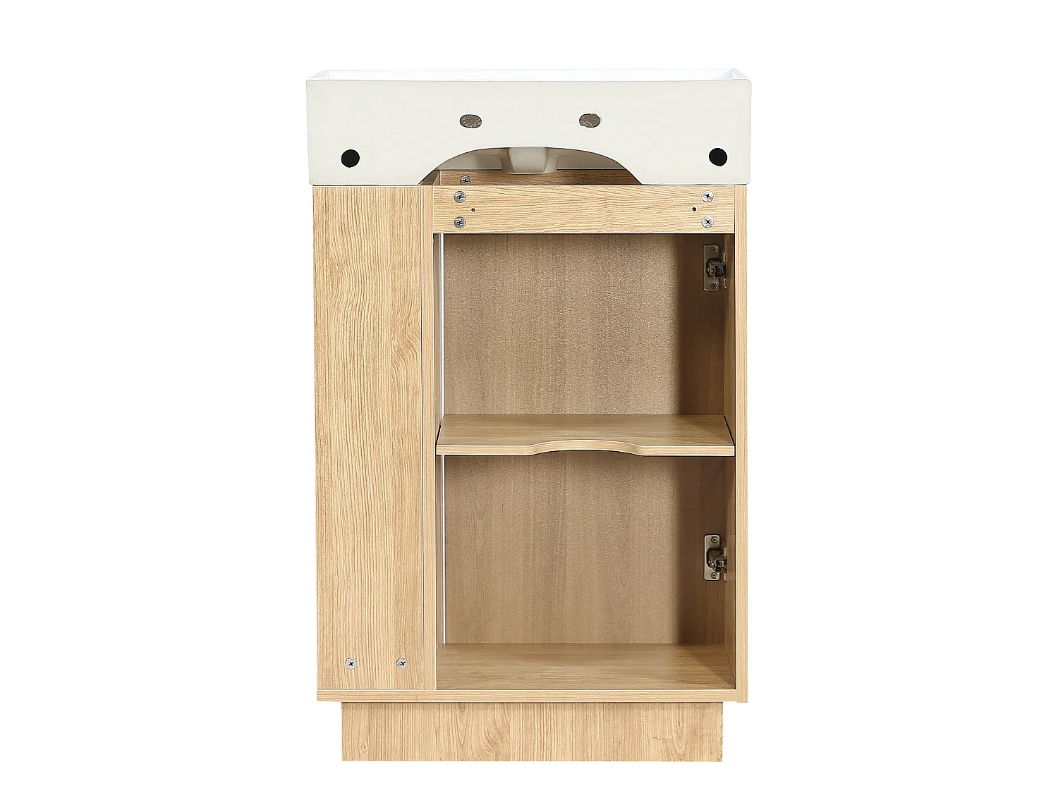Meuble sous vasque 55 cm effet bois rainuré avec vasque en céramique