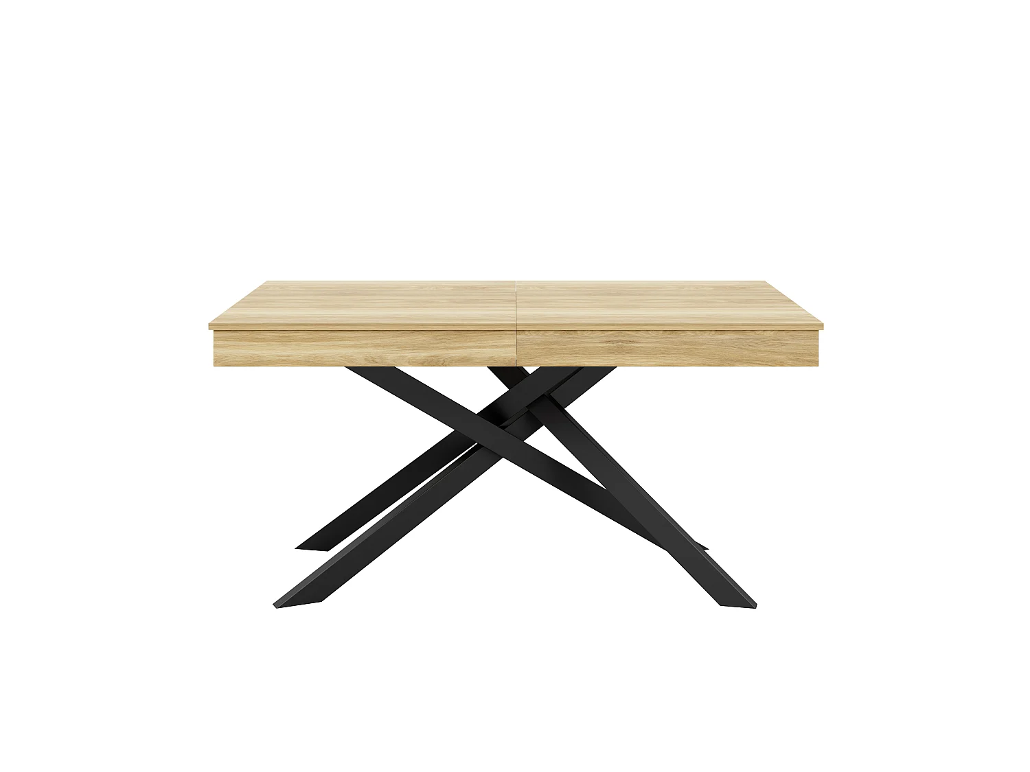 Table à manger extensible de 140 à 180 cm, MDF couleur chêne, pieds métalliques noirs
