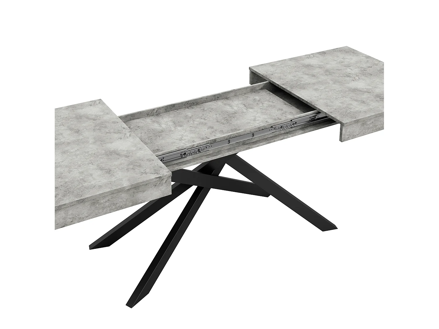 Table à manger extensible de 140 à 180 cm, MDF gris effet béton, pieds métal
