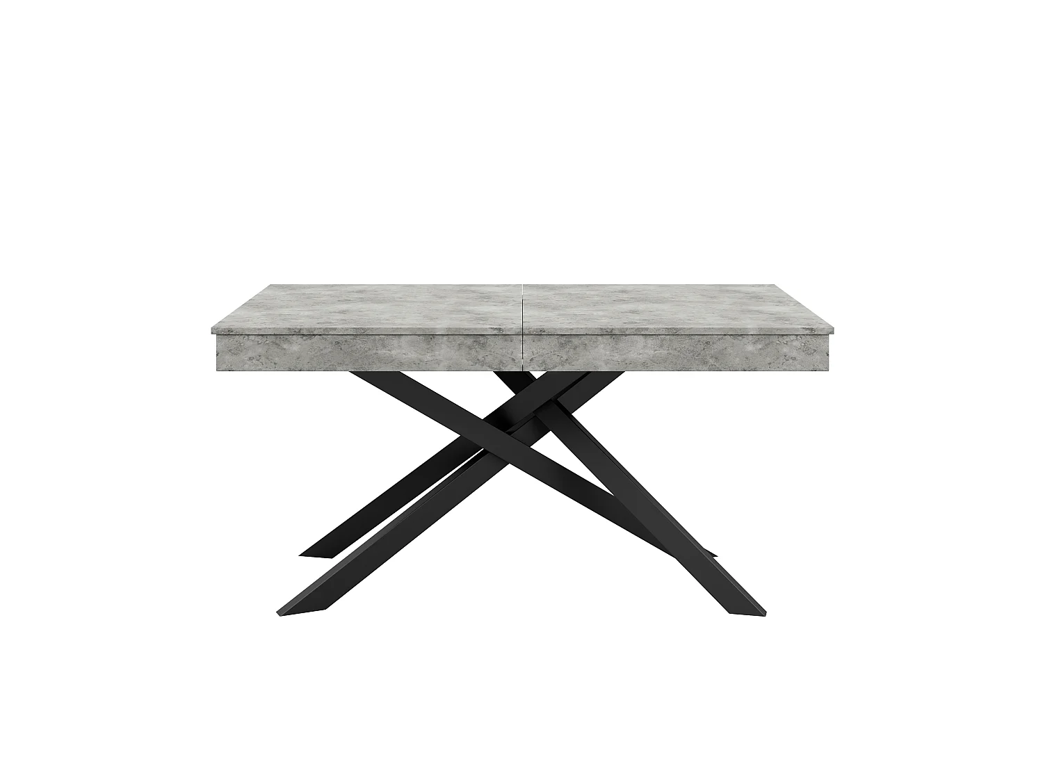 Table à manger extensible de 140 à 180 cm, MDF gris effet béton, pieds métal