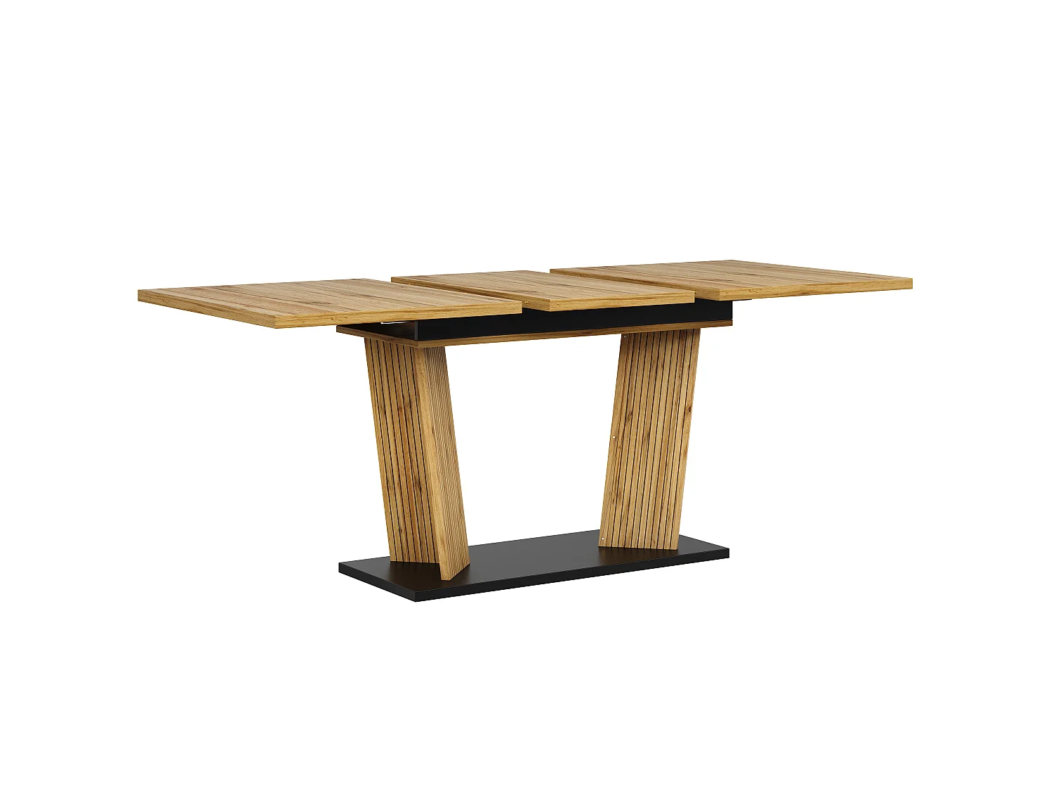 Table à manger extensible de 120 à 160 cm, effet bois chêne, MDF et métal