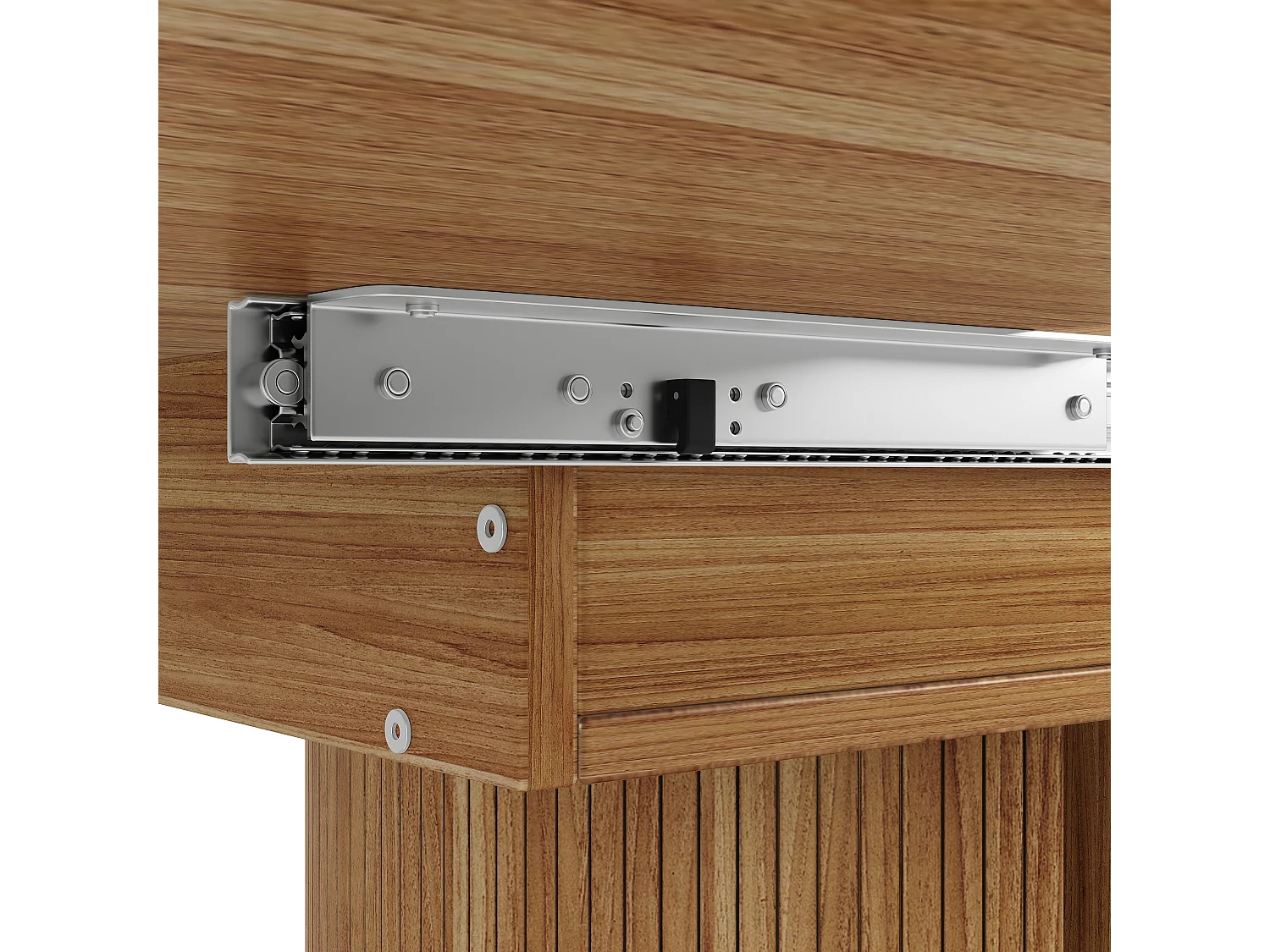Table à manger extensible de 118 à 158 cm en MDF effet noyer avec rangement