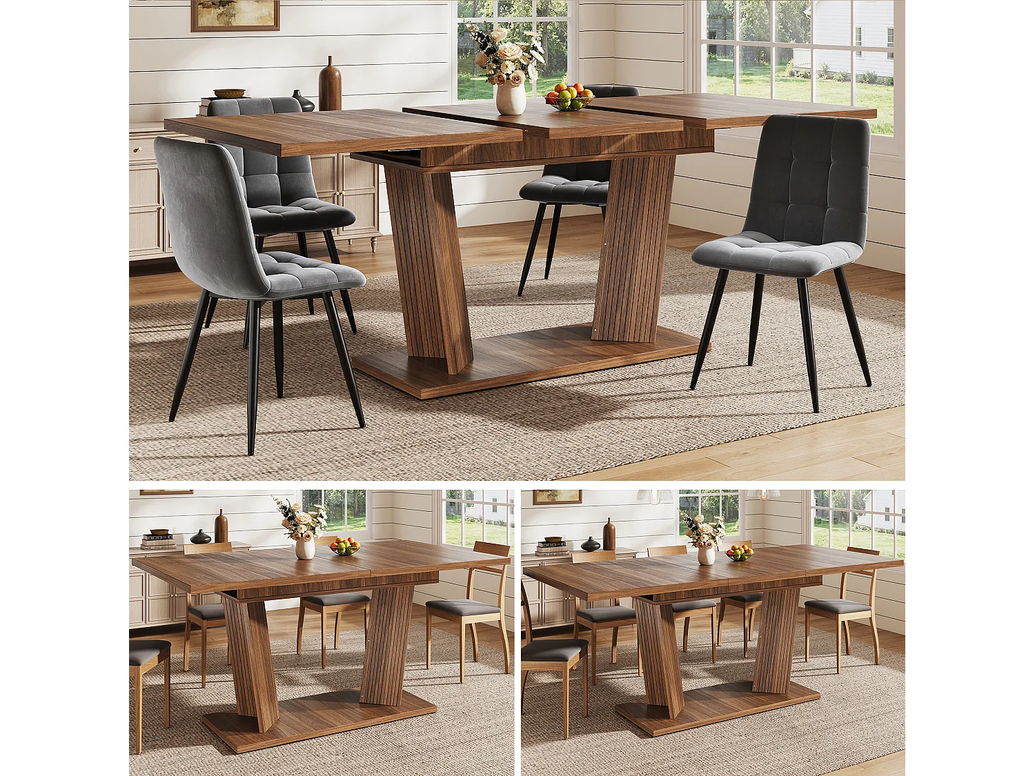 Table à manger extensible 120 à 160 cm, marron foncé effet bois